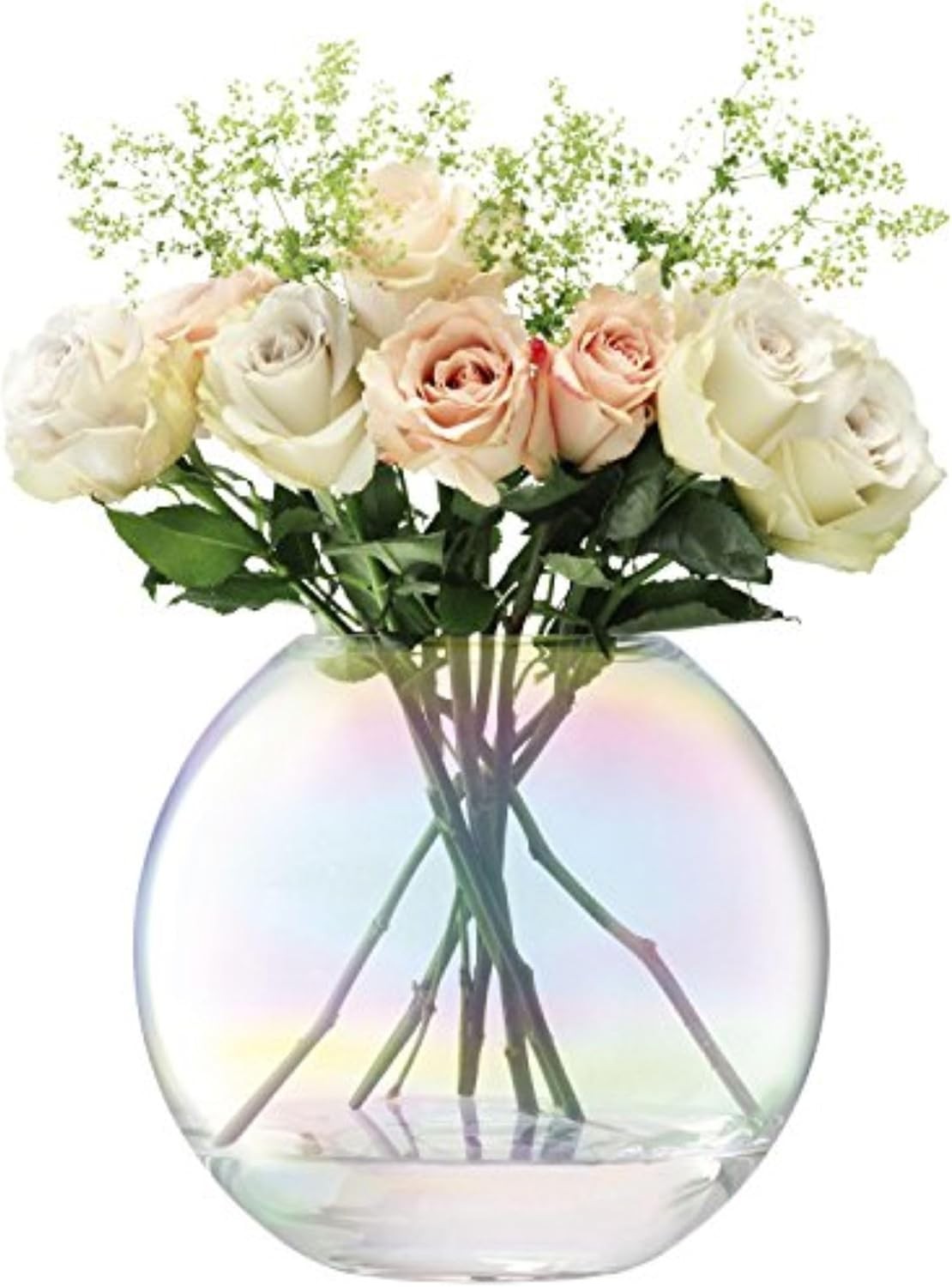 Round Glass Vase 24cm Mother of Pearl Decorative Flower Bowl Vase
