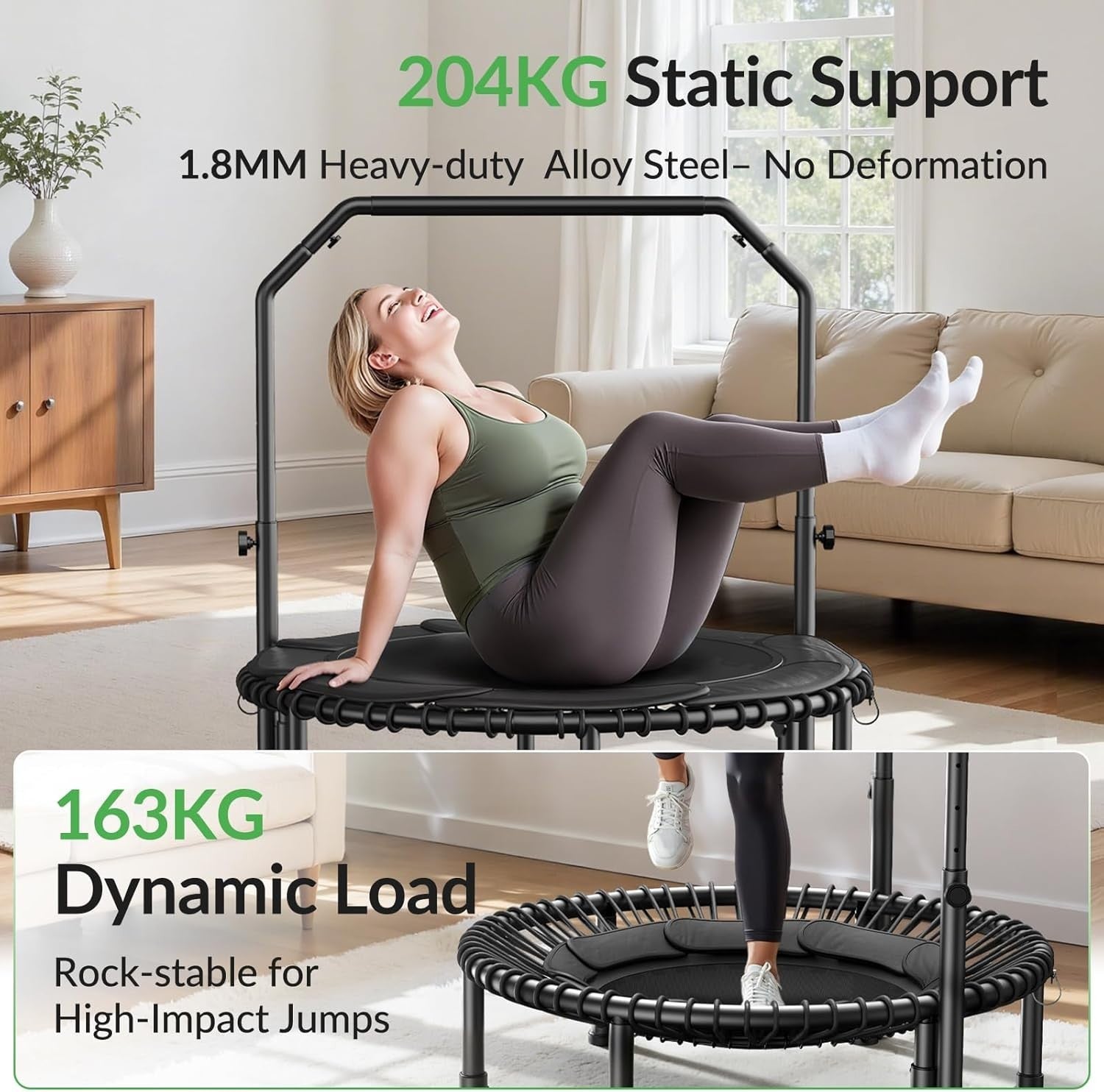 40in Foldable Rebounder Trampoline Adjustable Handle Silent 204KG