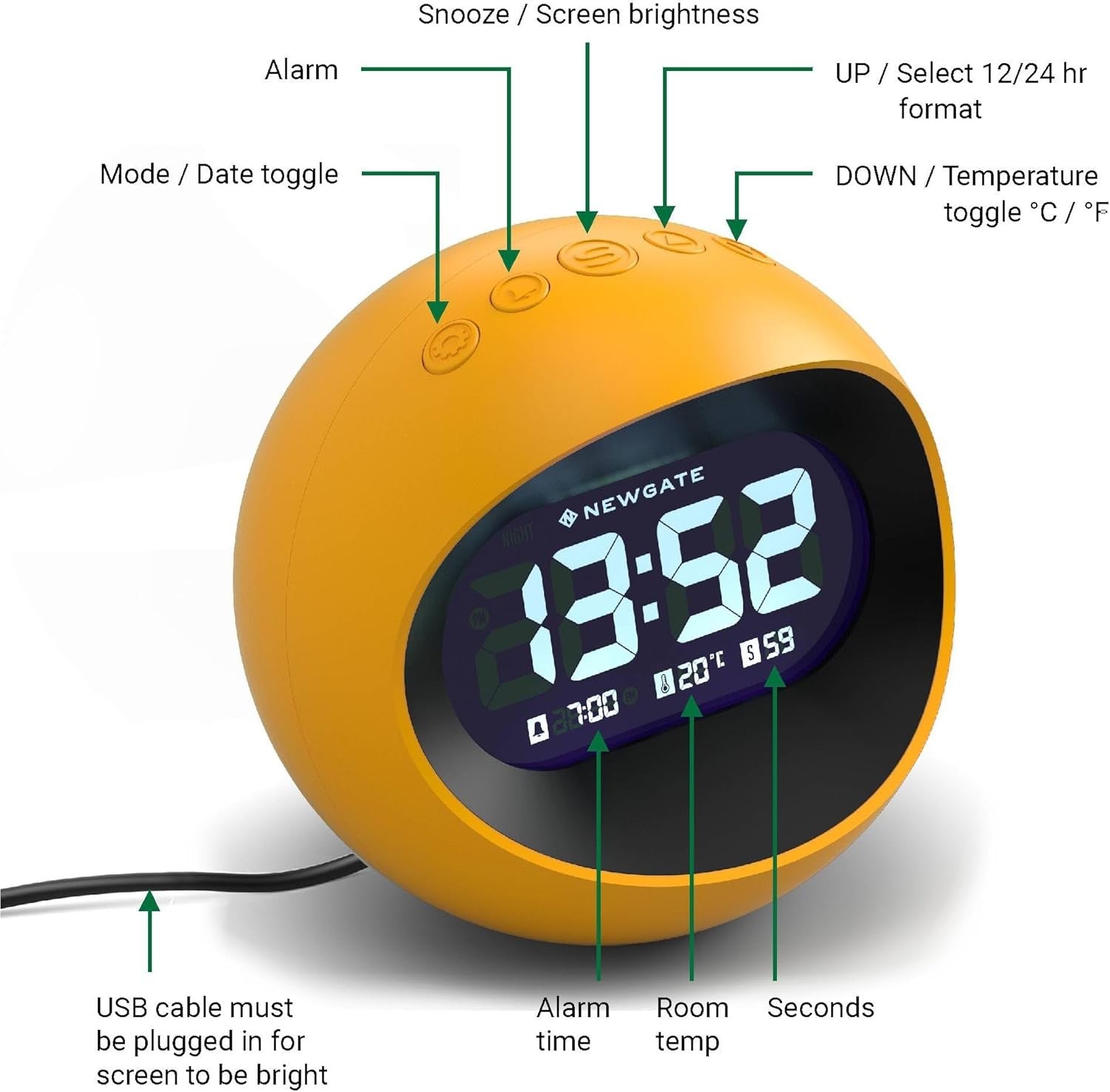 Retro Digital Alarm Clock Display Round Bedside Desk Clock Snooze
