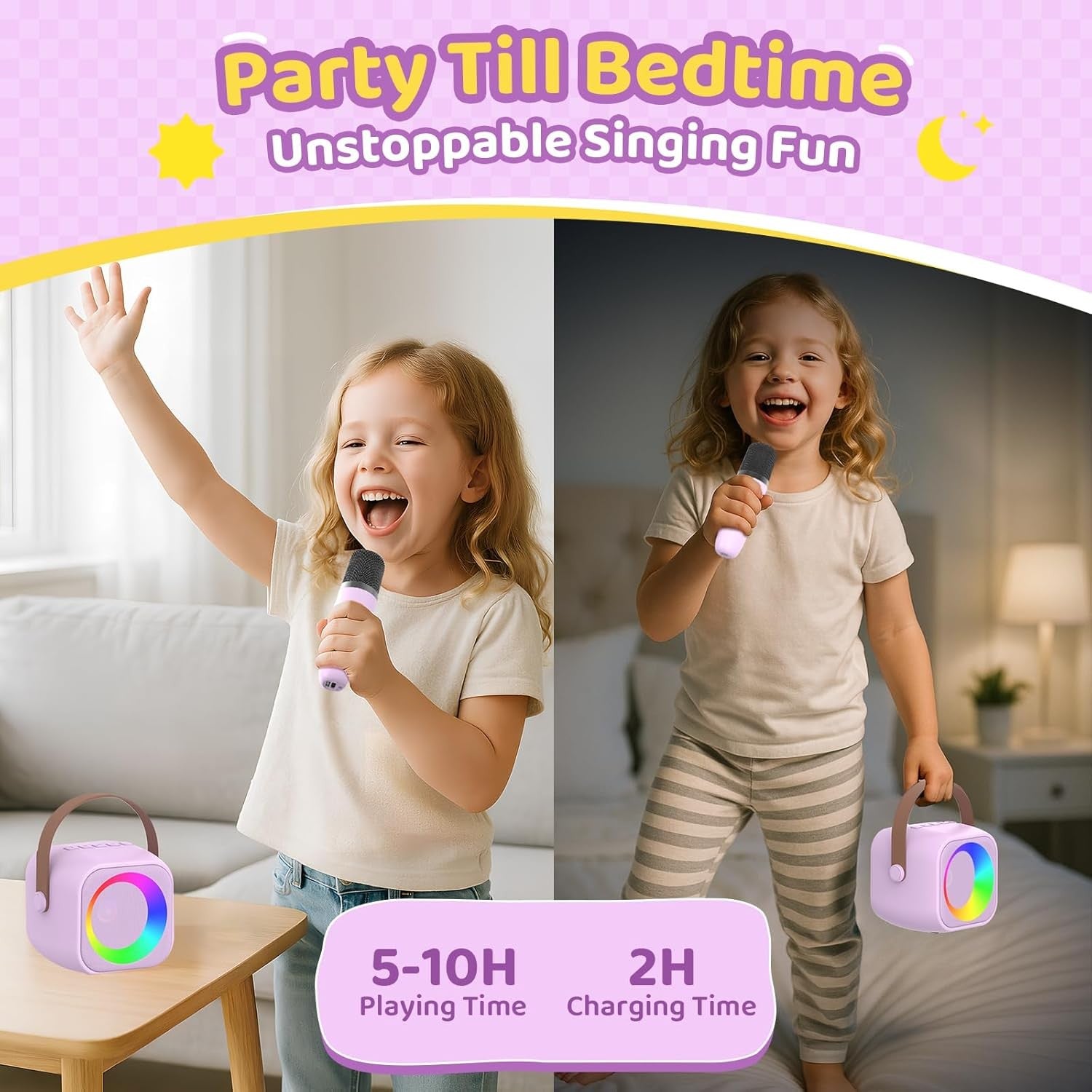 Kids Karaoke Machine with 2 Mics RGB Lights Bluetooth Speaker