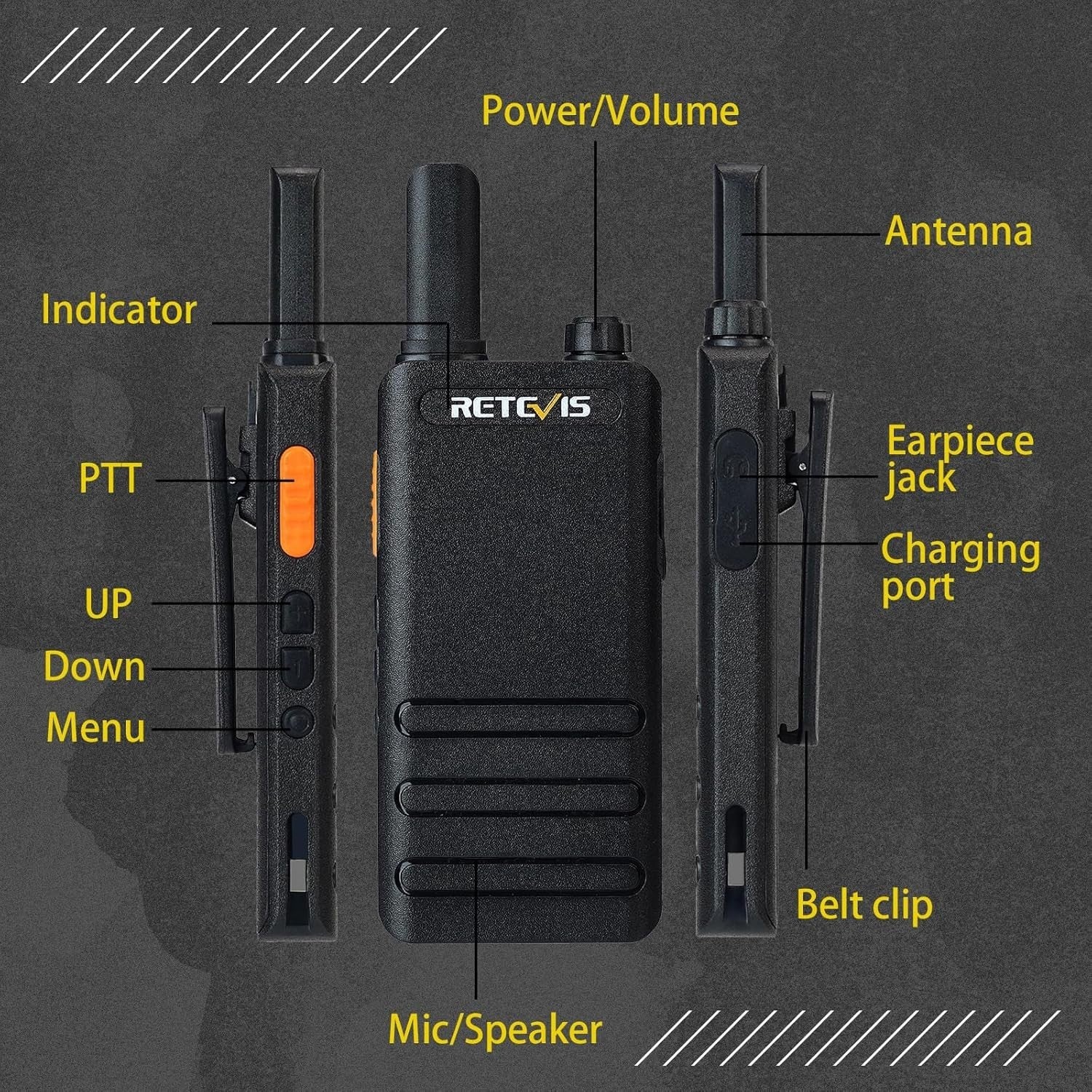 PMR446 Walkie Talkies 4 Pack USB-C Rechargeable VOX w Earpieces