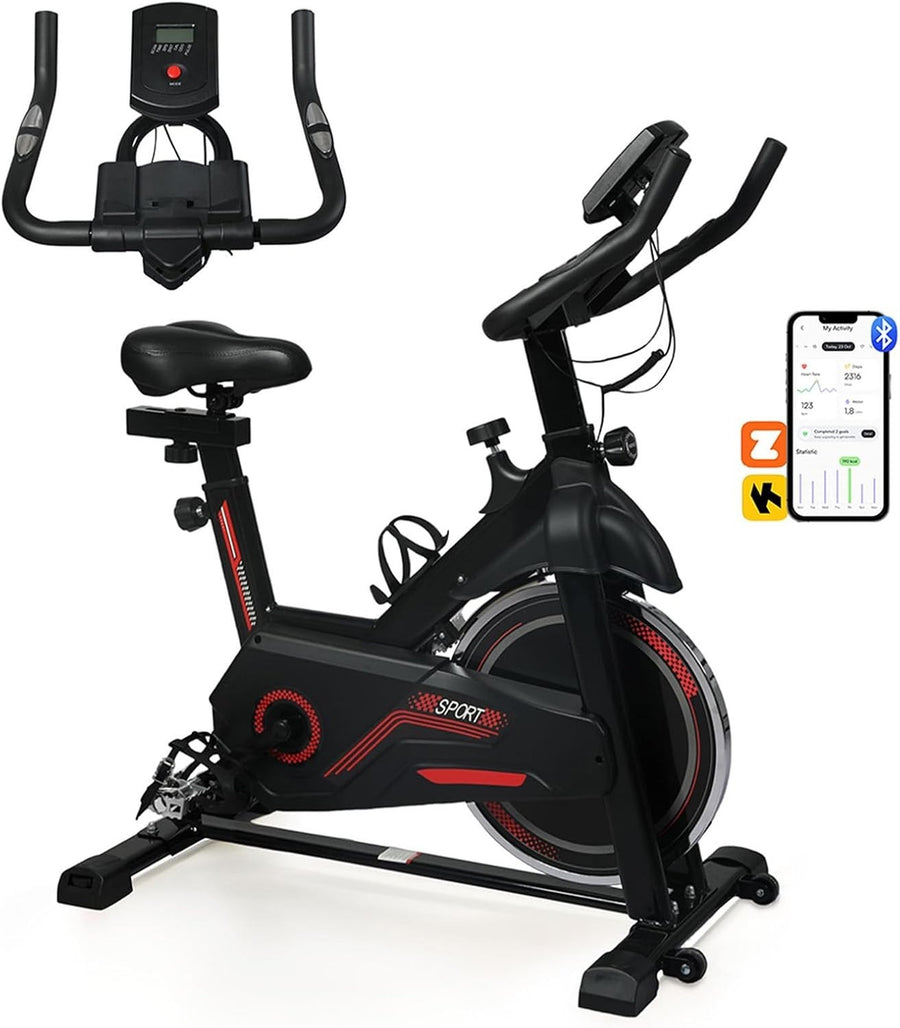 Indoor Exercise Bike w/ Adjustable Seat, Quiet Belt Drive & LCD Monitor, 150kg