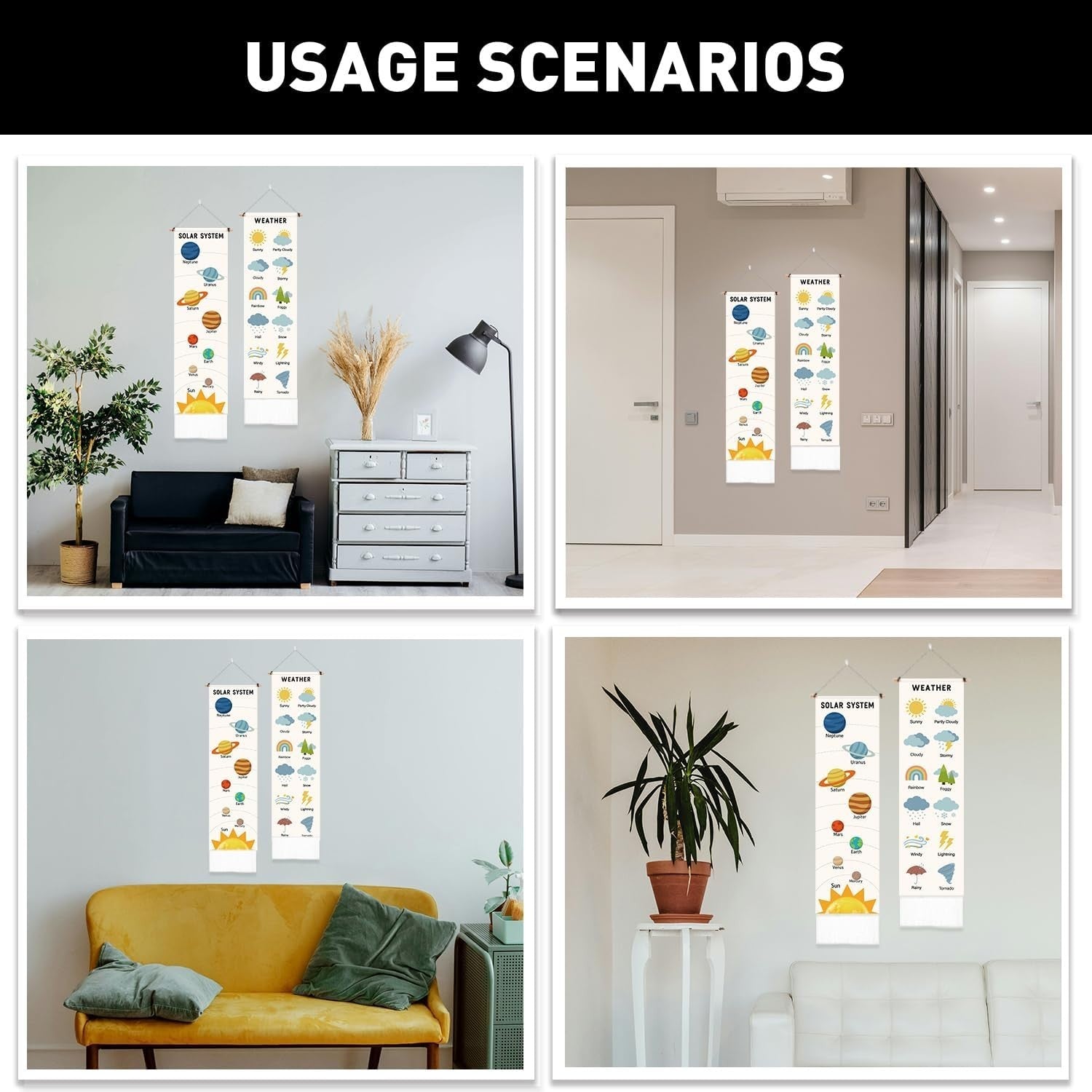 2-Pack Boho Solar System Tapestry 52"x13" Vertical Wall Decor