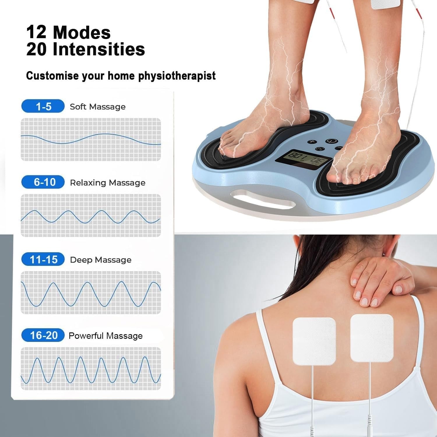 TENS EMS Foot Circulation Massager for Pain Relief Swelling Sciatica