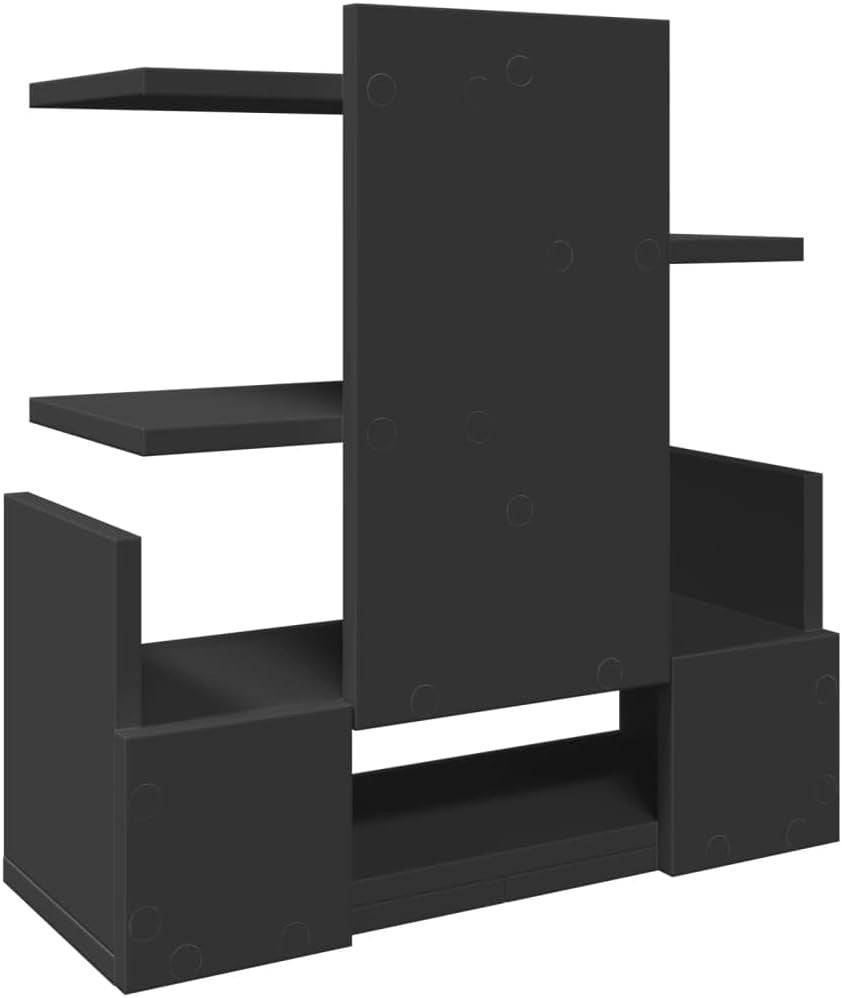 Black Desk Organizer Tray – Multi-Level Engineered Wood Storage 49x20x52.5 cm