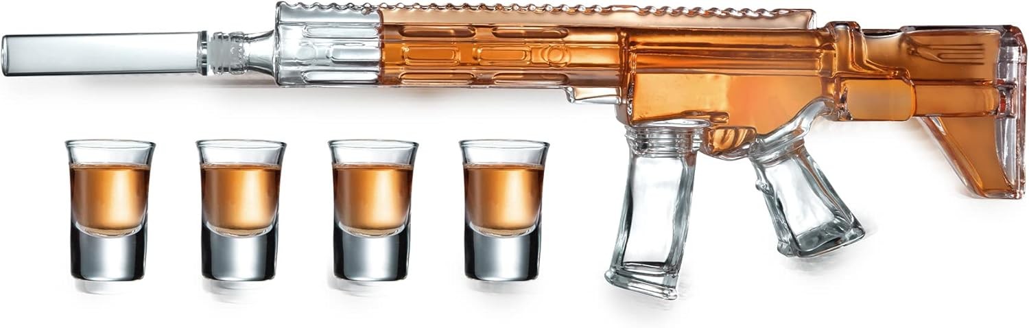 AR15 Style Whiskey Decanter Holster Set with Shot Glasses Party Gift