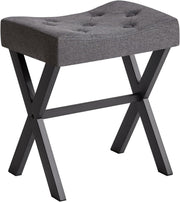 Dark Gray U-Shaped Vanity Stool with X-Leg – Linen Makeup Ottoman Seat