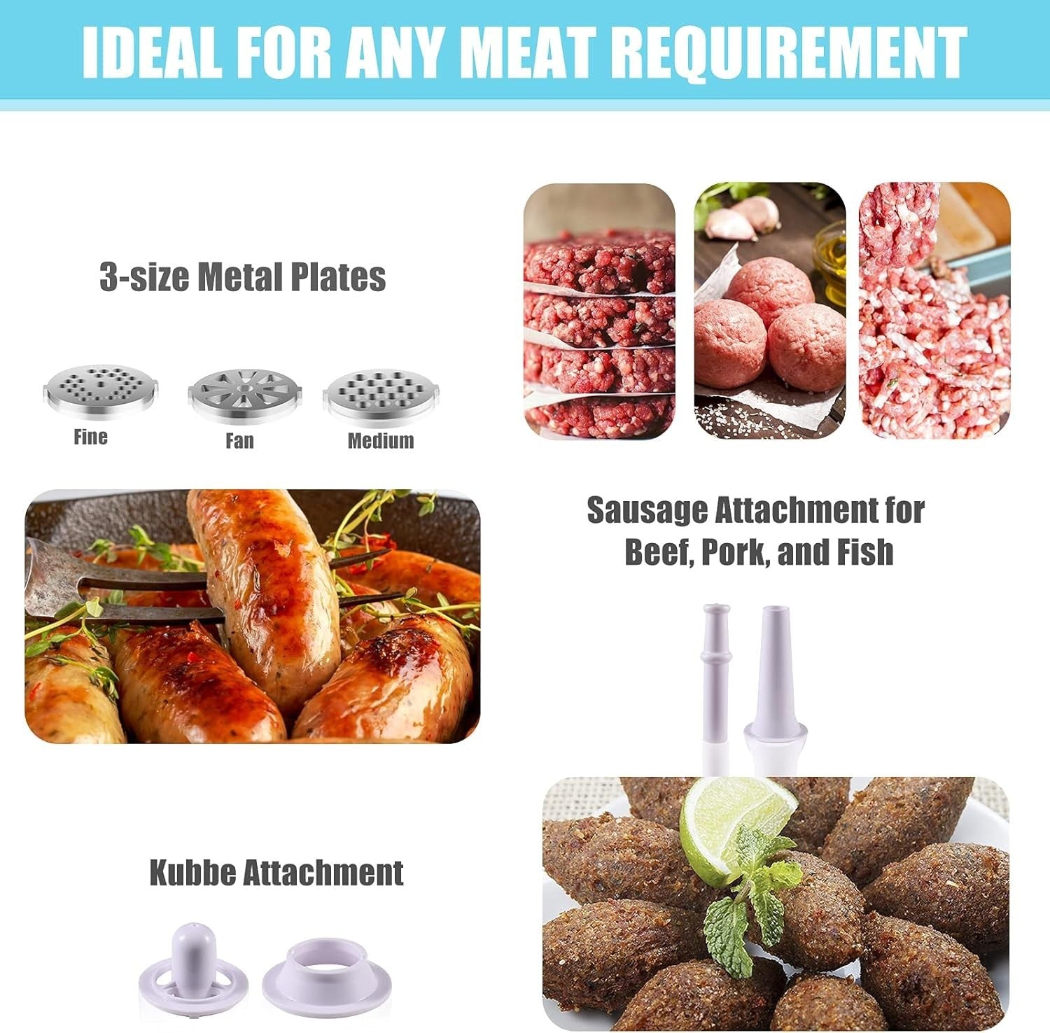 2800W Electric Meat Grinder Sausage Maker Mincer 3 Grinding Plates