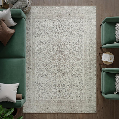 Washable Rug 200x290cm Non-Slip Soft Vintage Cream Area Carpet Living Room Bed