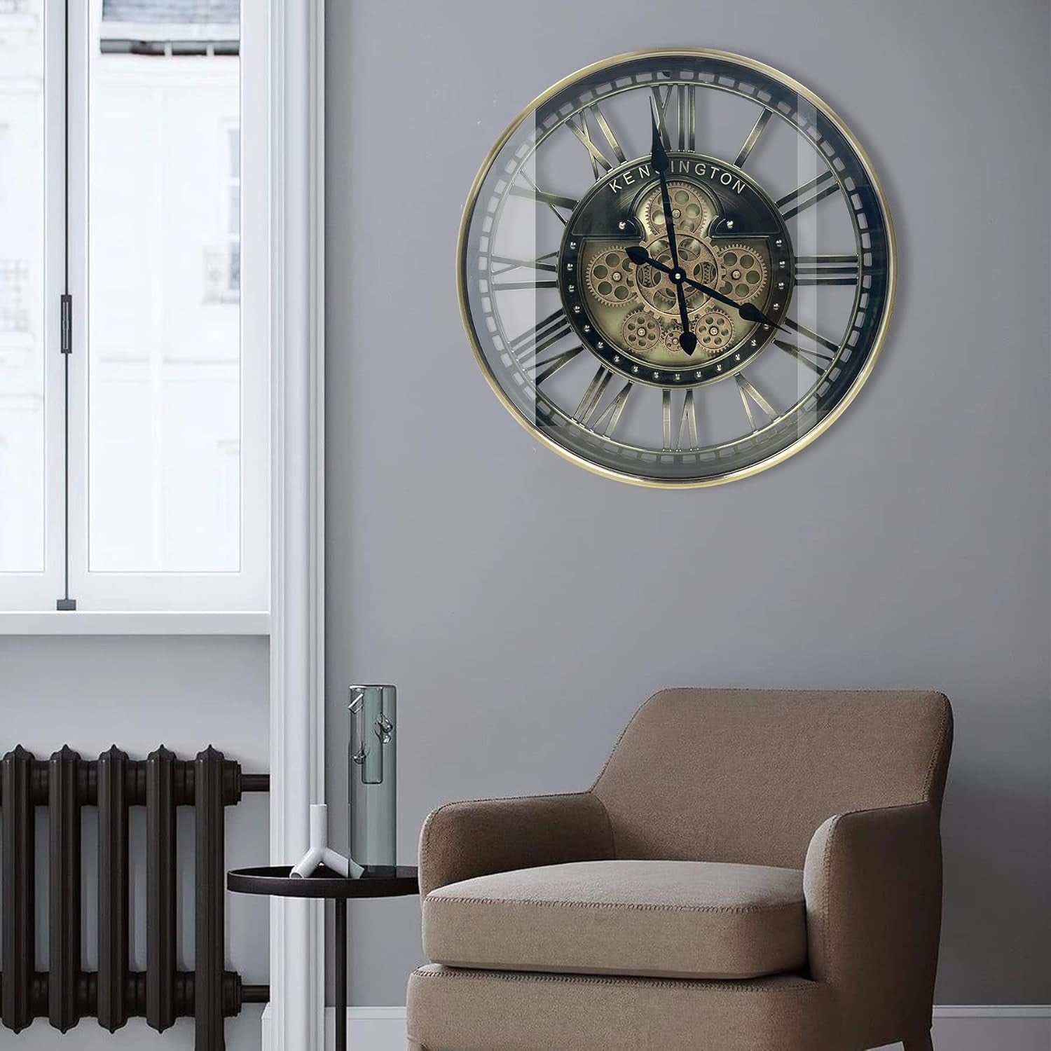 Steampunk Wall Clock 53cm Bronze Silent Gears Metal Roman Vintage