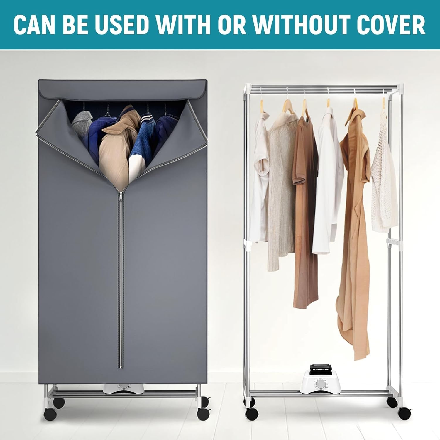 1000W Heated Clothes Airer With Cover Electric Indoor Dryer 2 Tier Timer