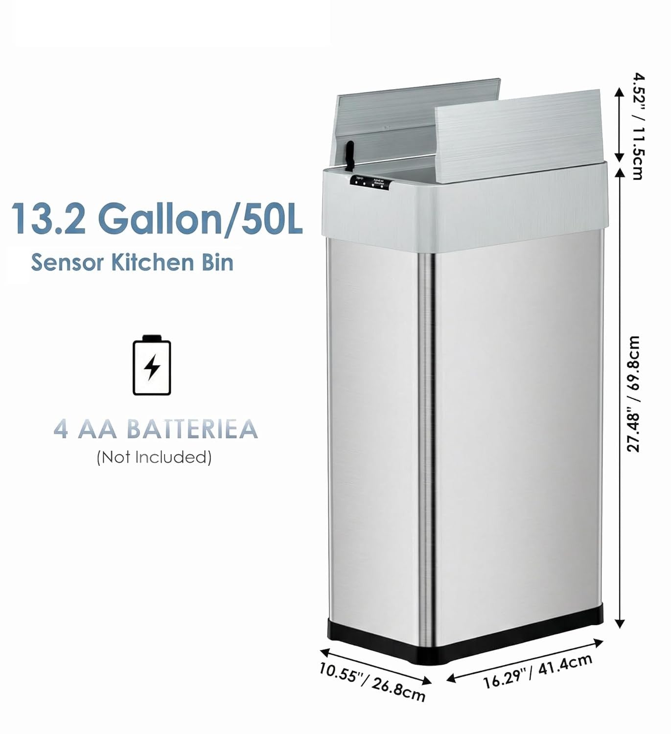 50L Touchless Kitchen Bin | Automatic Sensor Trash Can Silver