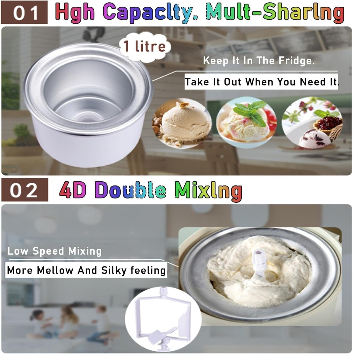 Slush Maker Soft Serve Ice Cream Machine 1L Automatic Home Dessert
