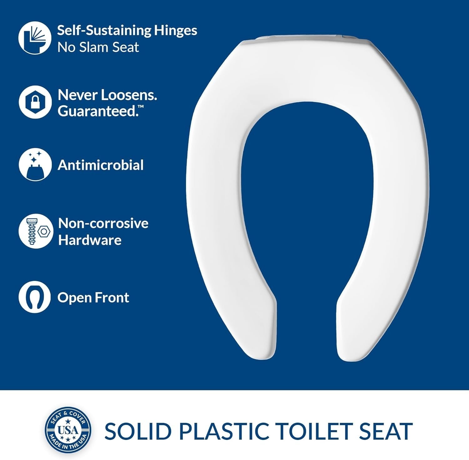 Commercial Elongated Toilet Seat White Open Front Heavy Duty