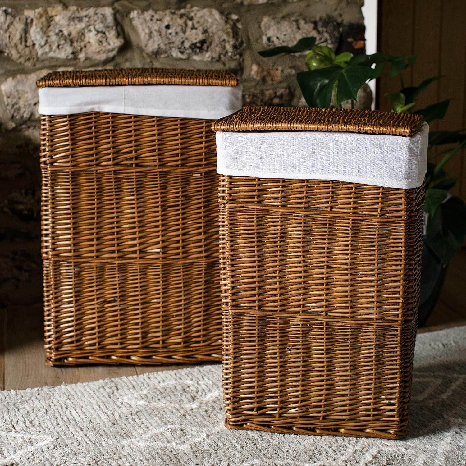 Large Wicker Laundry Basket with Lid & Washable Liner – Distilled Brown Hamper