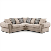 Beige Chesterfield Corner Sofa 2C2 – 5 Seater Chenille Settee with Scatter Cushi