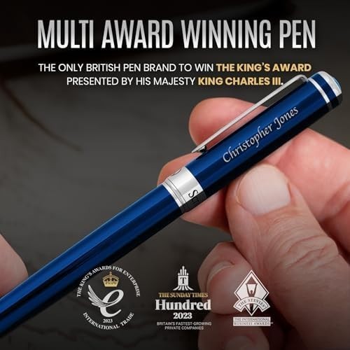 Personalised Rollerball Pen Midnight Blue Chrome Medium Ink Gift