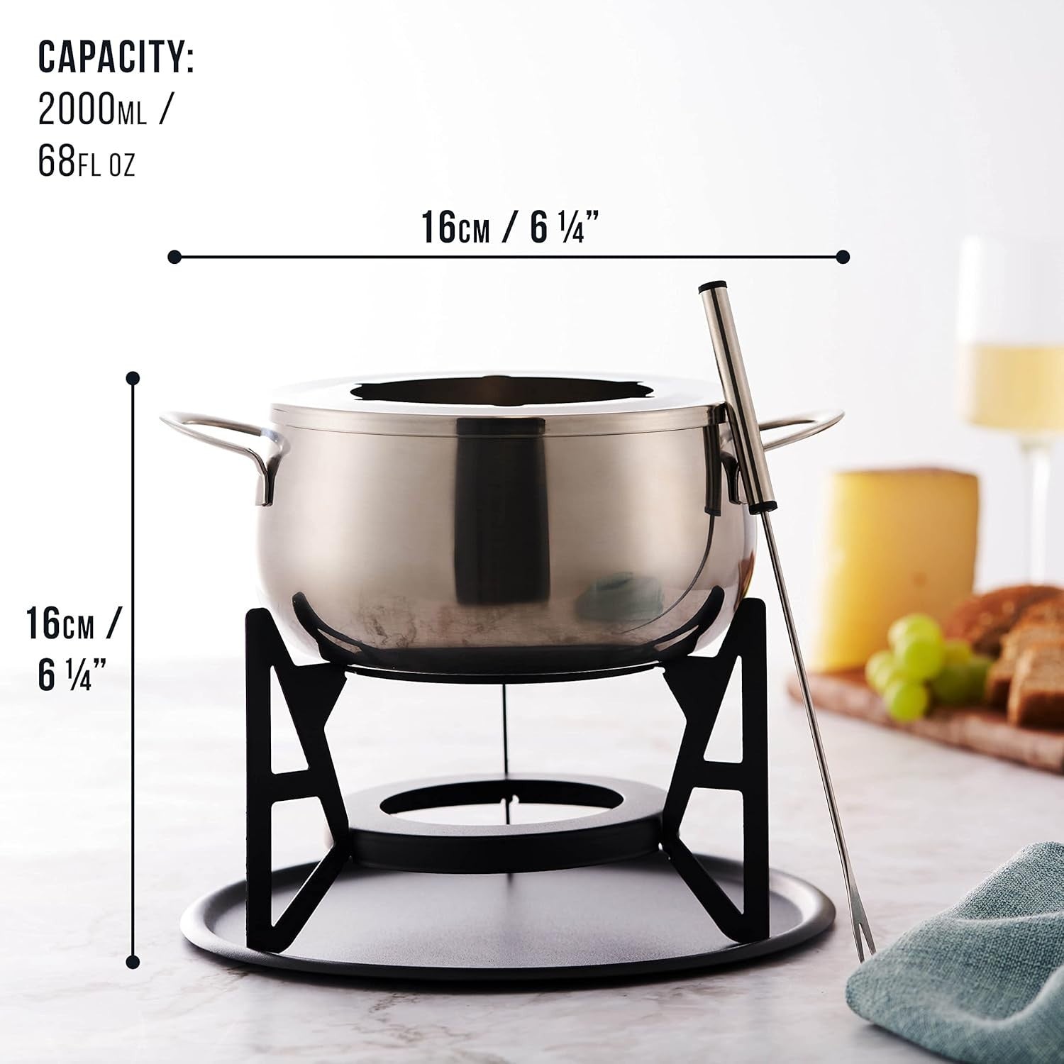 Stainless Steel Fondue Set Cheese Chocolate Pot 6 Fork Silver