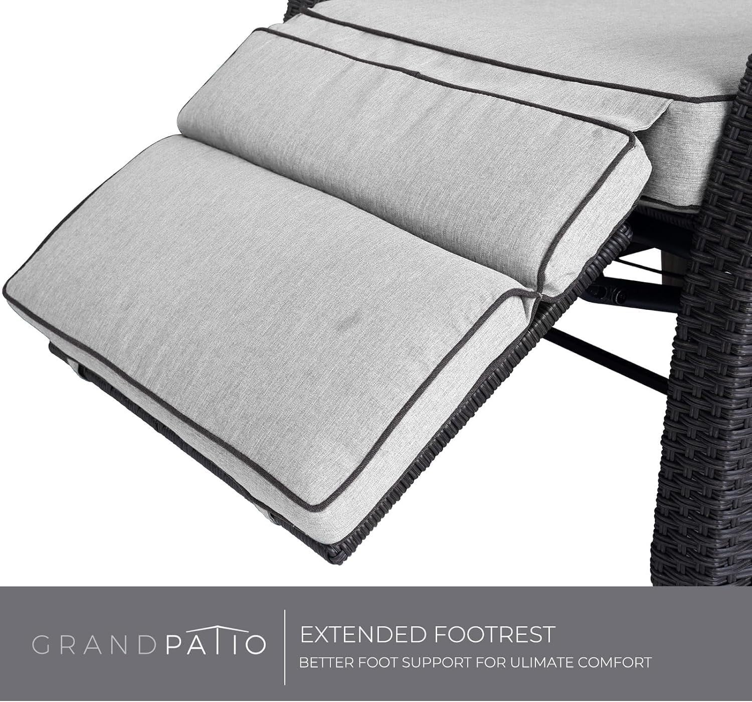 Adjustable Outdoor Recliner Wicker Patio Lounger with Flip Table Beige