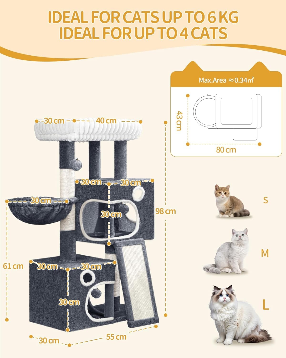 Cat Tree Tower Indoor Multi Level Scratching Post Condo Play Centre 98cm