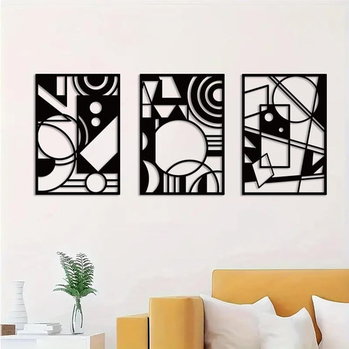 Large Abstract Metal Wall Art Set Modern Geometric Hanging Decor Black