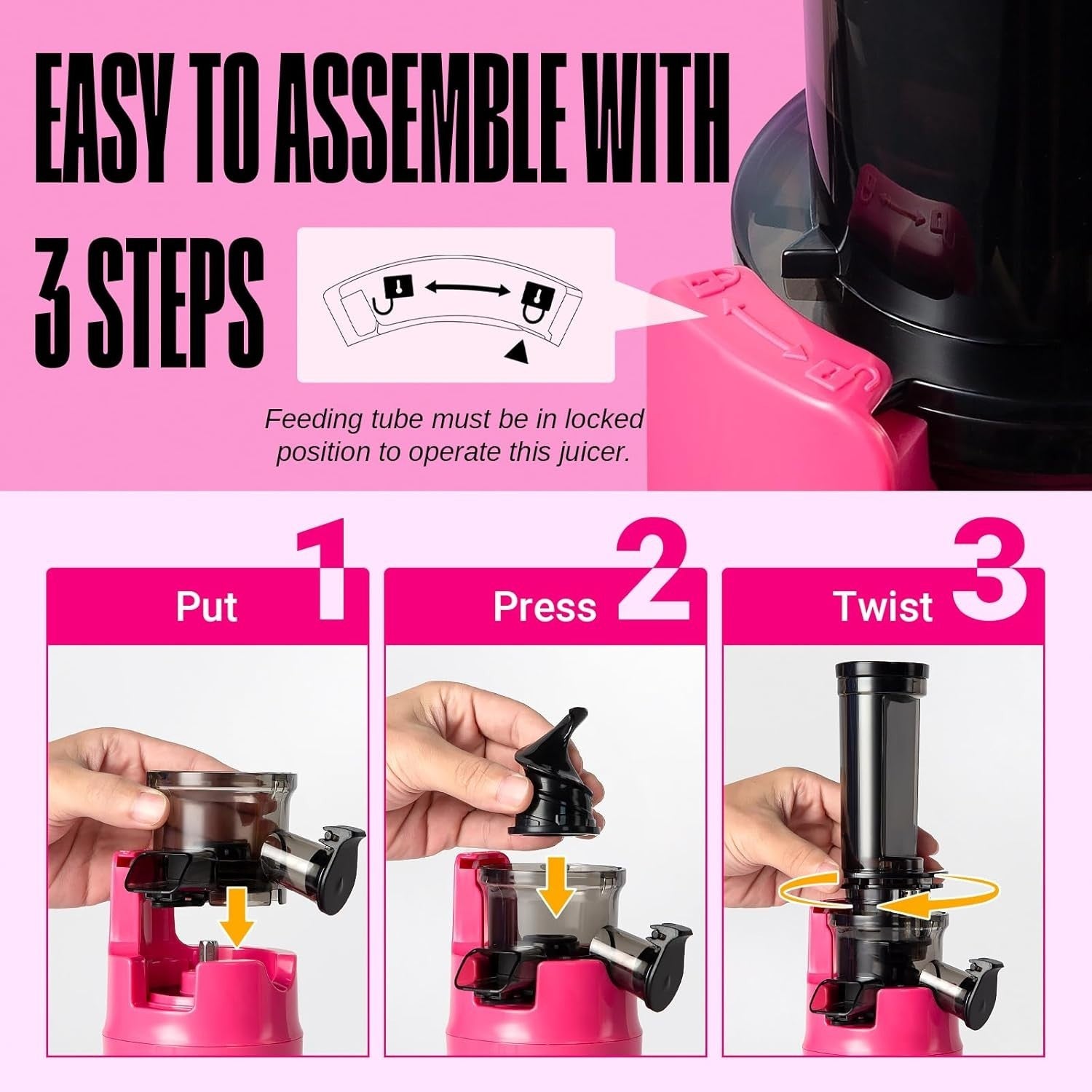 Mini Cold Press Juicer Slow Masticating 60RPM Compact Portable