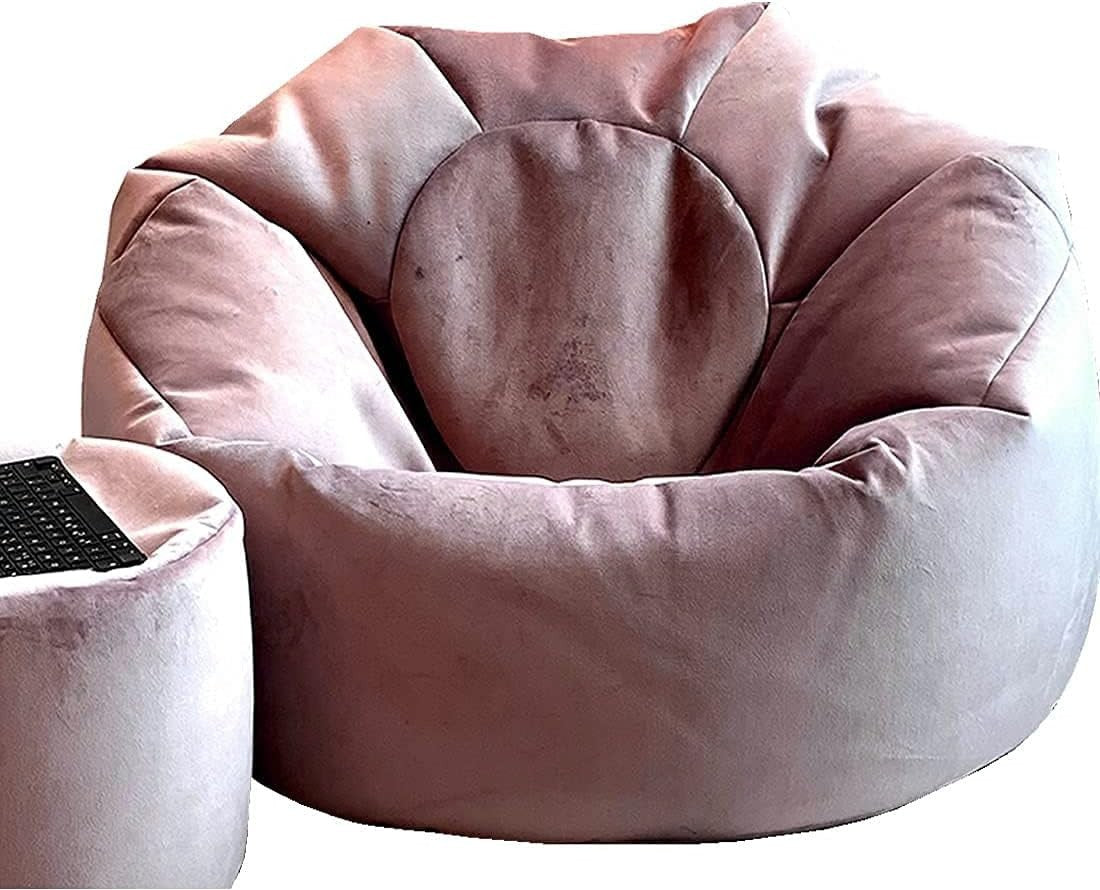Plush Velvet Beanbag Chair Large Soft Lounger Indoor Floor Seating Blush Lilac