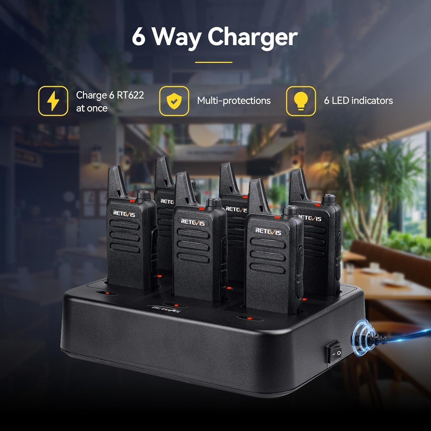 Retevis RT622 Walkie Talkies 6 Pack PMR446 VOX Two Way Radios Charger