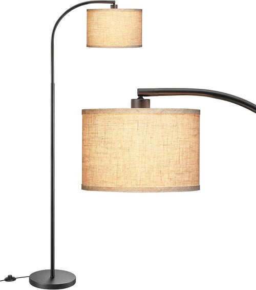 Modern Arc Floor Lamp Adjustable Linen Shade Black Standing Reading Light