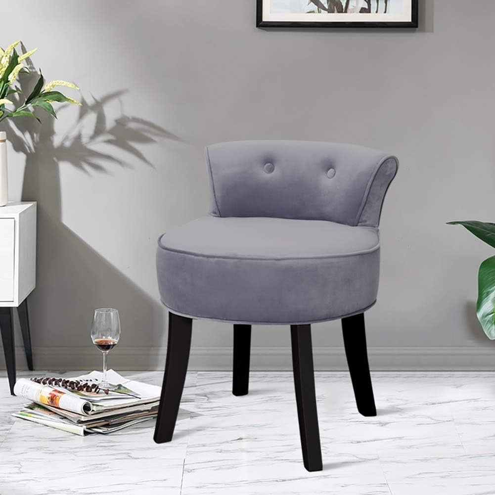 Light Grey Velvet Low Back Dressing Table Stool with Wooden Legs