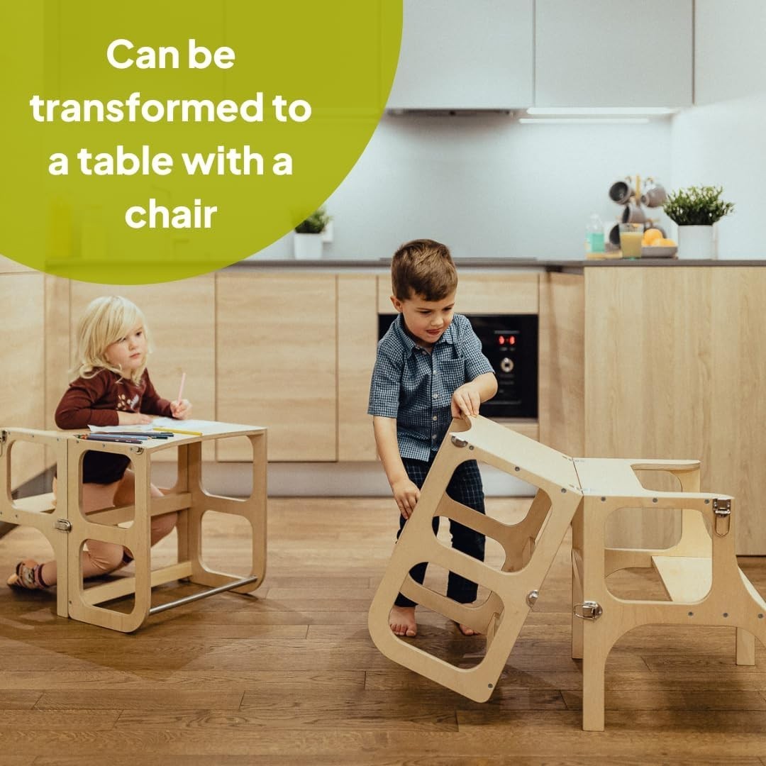 Montessori Learning Tower 2-in-1 Table Stool – Black & Black Clasps 90cm