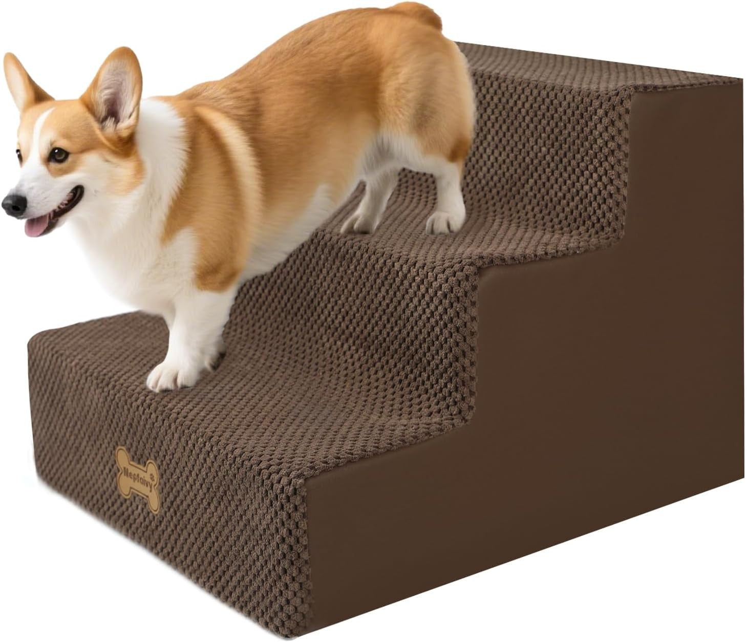 3-Step Dog Stairs Non-Slip Pet Ramp for Small Dogs Brown