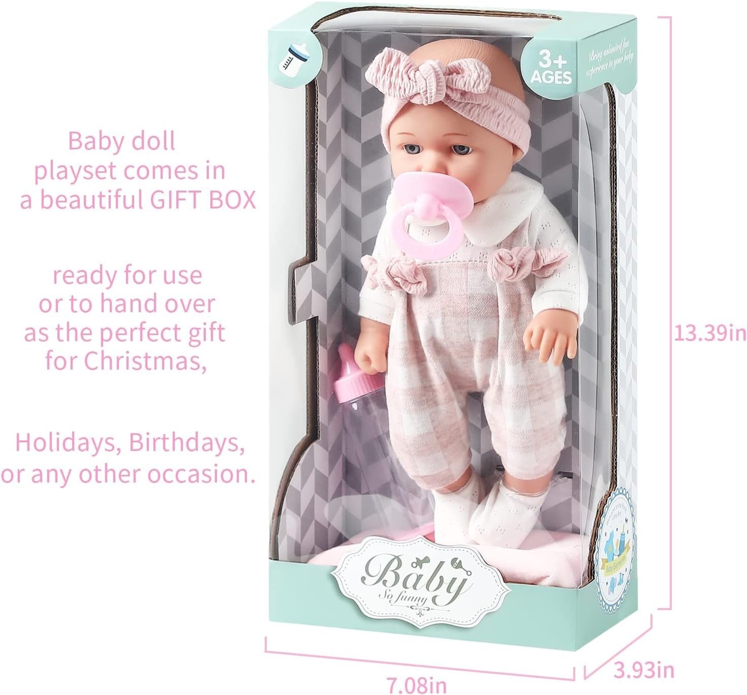 Baby Doll Gift Set 12 Inch w Blanket Bottle Pacifier Kids Toy