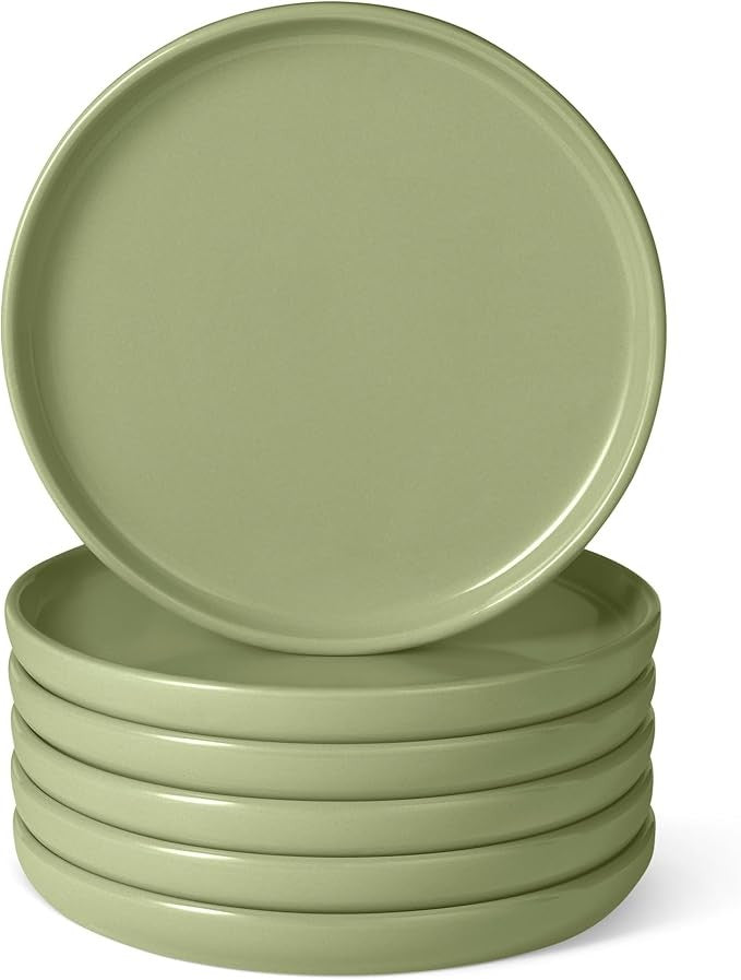 6pc Stoneware Salad Plates 21cm Microwave Dishwasher Safe Olive Green