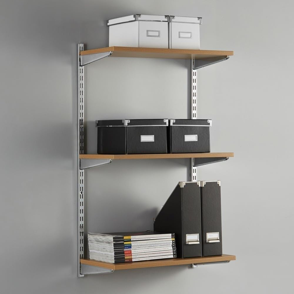 3-Tier Adjustable Chrome & Oak Wall Shelf Kit 100x90x32cm
