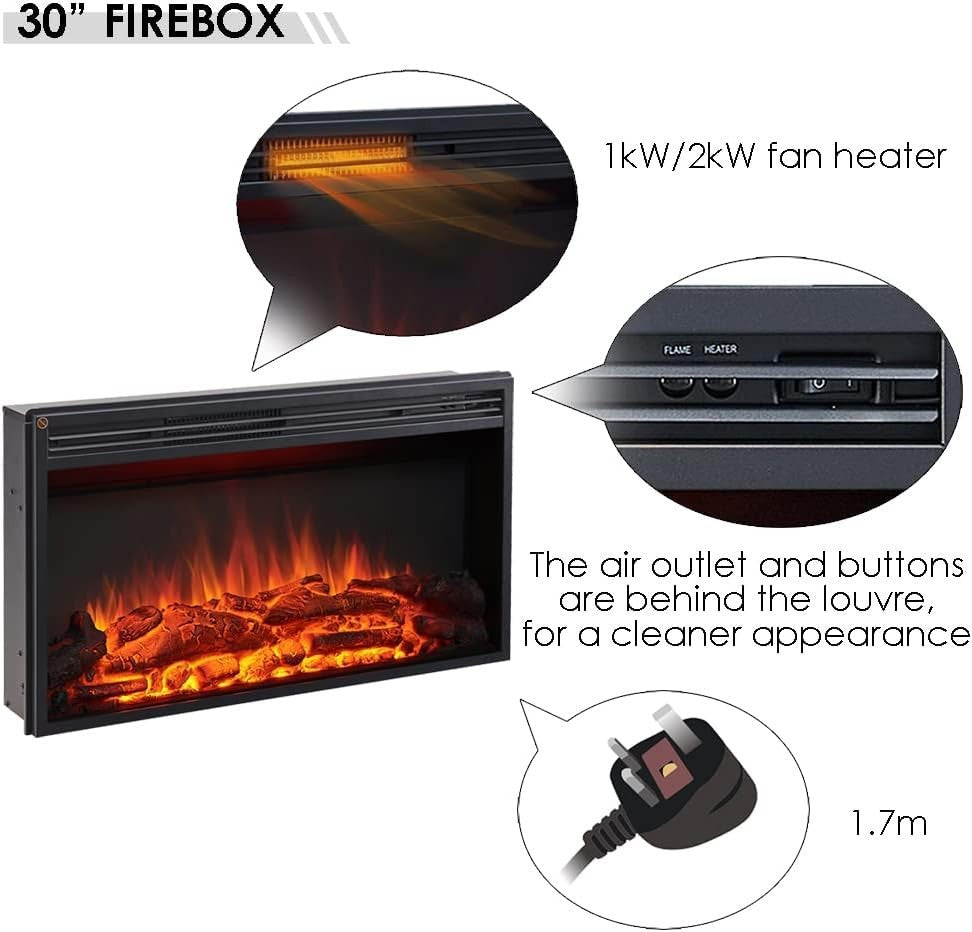 47" Electric Fireplace Heater with Realistic Flames, Oak Surround, Remote