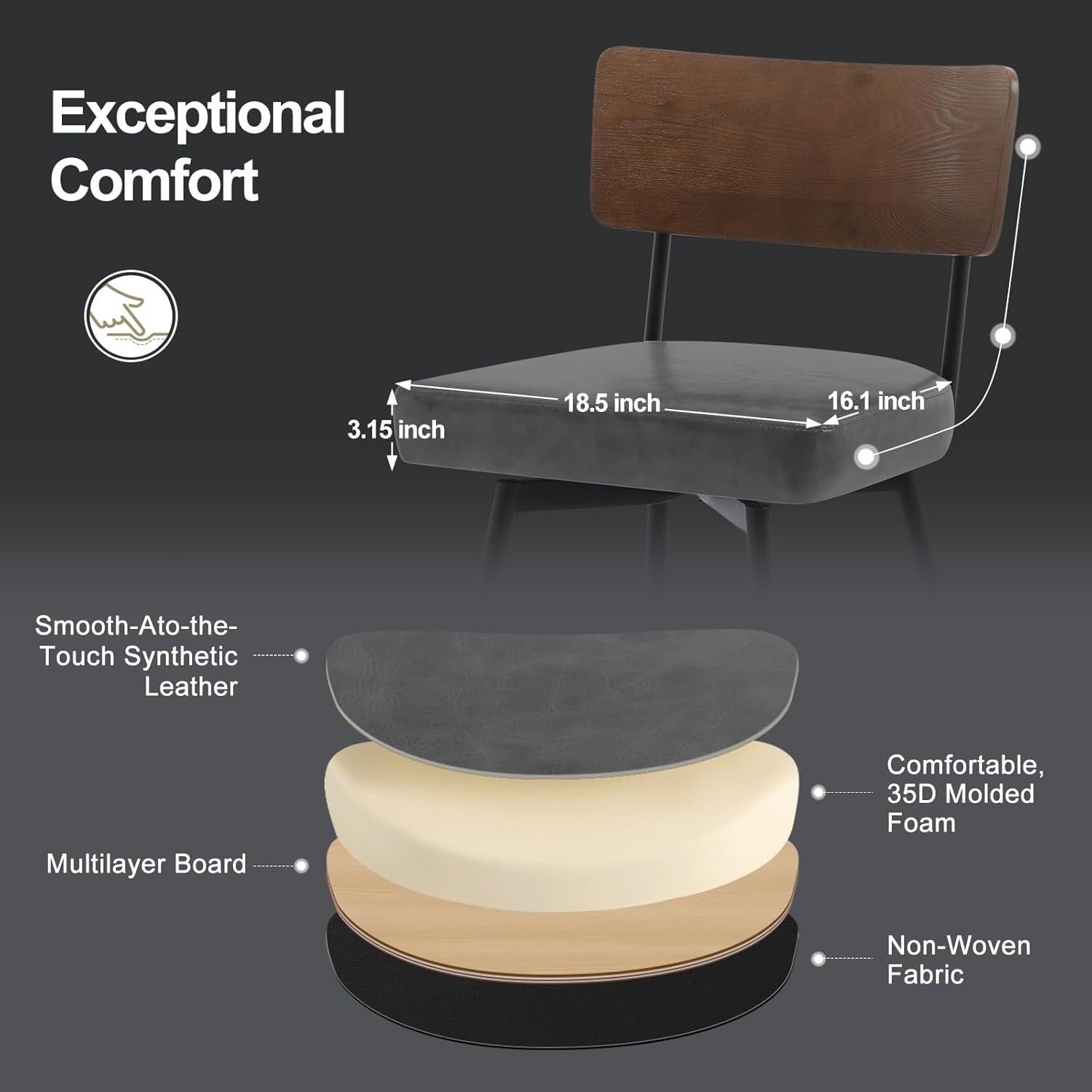 Swivel Bar Stools Set of 2 PU Leather Grey Wood Back 65cm Seat