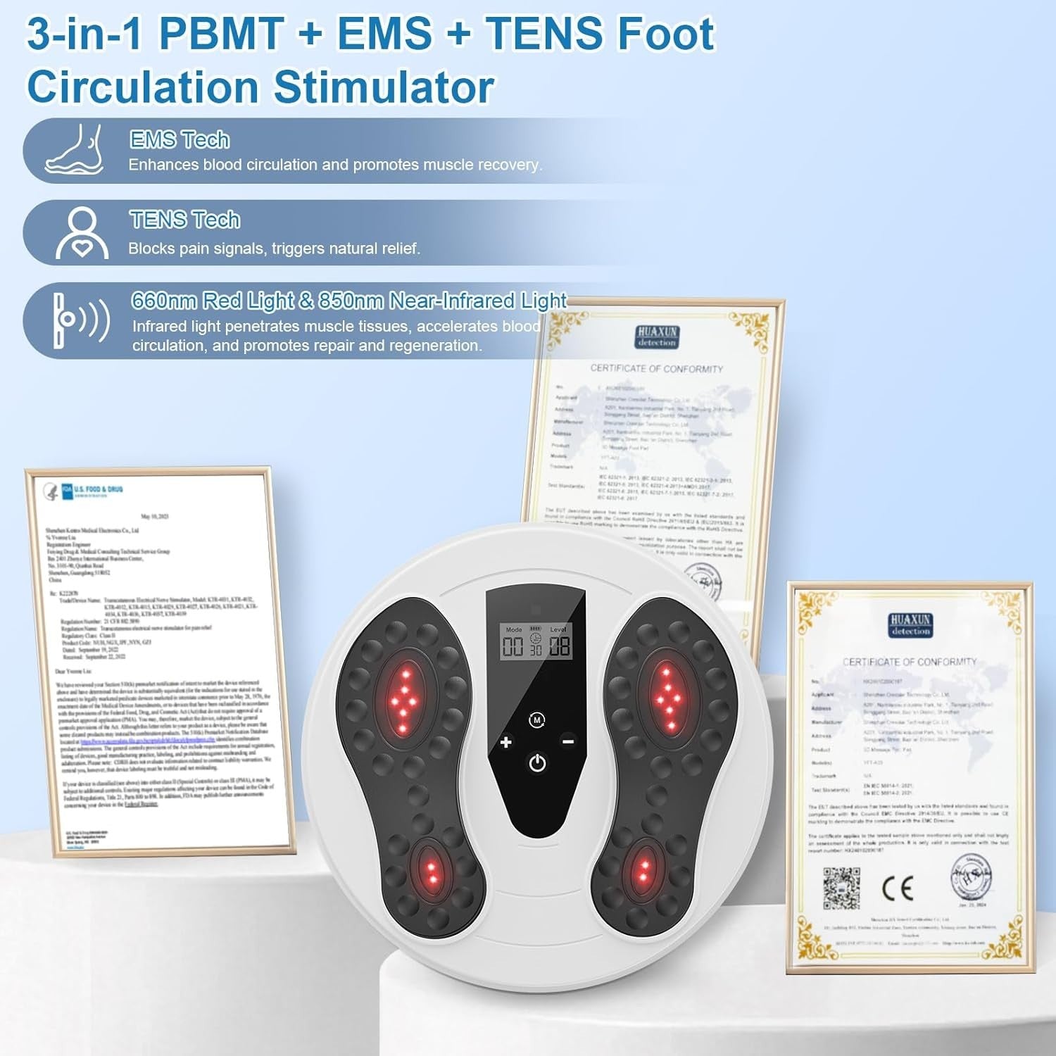 Foot Circulation Booster EMS Massager with Red Light Therapy & TENS Pain Relief