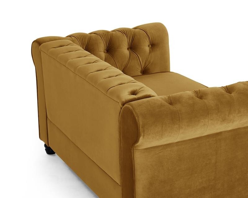 Gold Velvet Chesterfield 2 Seater Sofa Tufted Scroll Arm Couch UK