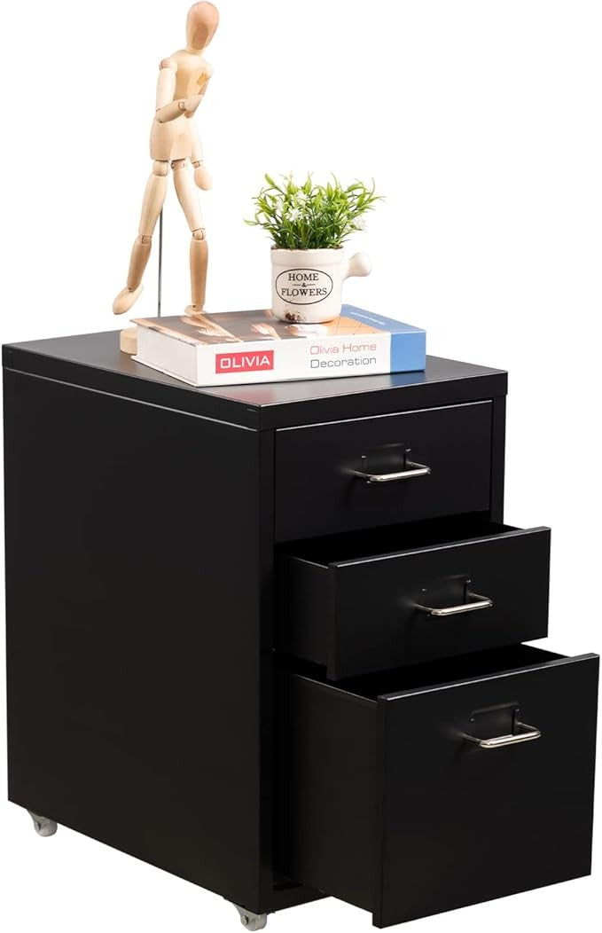 3 Drawer Mobile File Cabinet with Wheels, Under Desk Metal Storage Unit