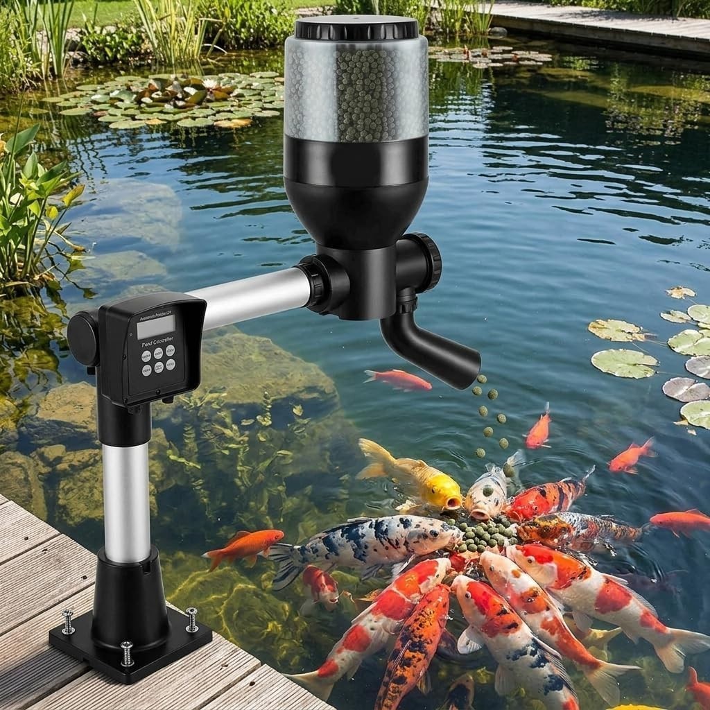 Automatic Pond Fish Feeder 5.5L LCD Timer Koi Goldfish Food Dispenser
