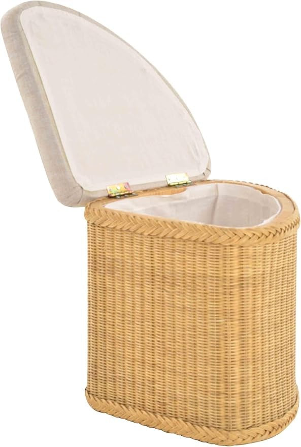 Luxury Rattan Laundry Basket with Padded Seat & Lid – Corner Storage Hamper