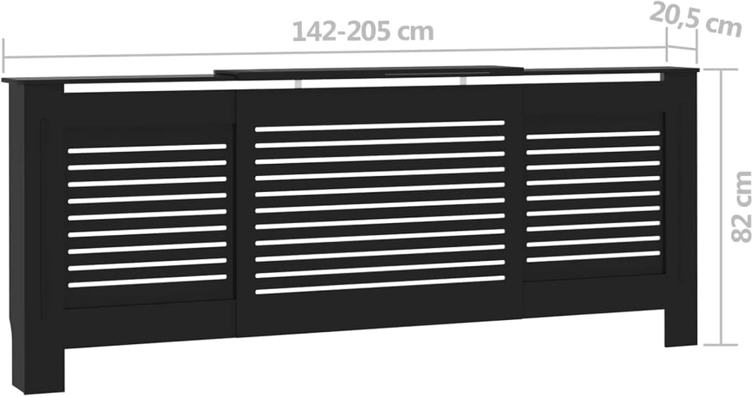 Modern Black Radiator Cover Cabinet 205cm – Slatted MDF Heater Shelf