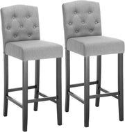 Light Grey Bar Stool Set 2 – Linen Seat High Counter Kitchen Chairs