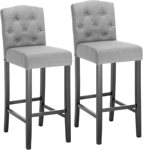 Light Grey Bar Stool Set 2 – Linen Seat High Counter Kitchen Chairs