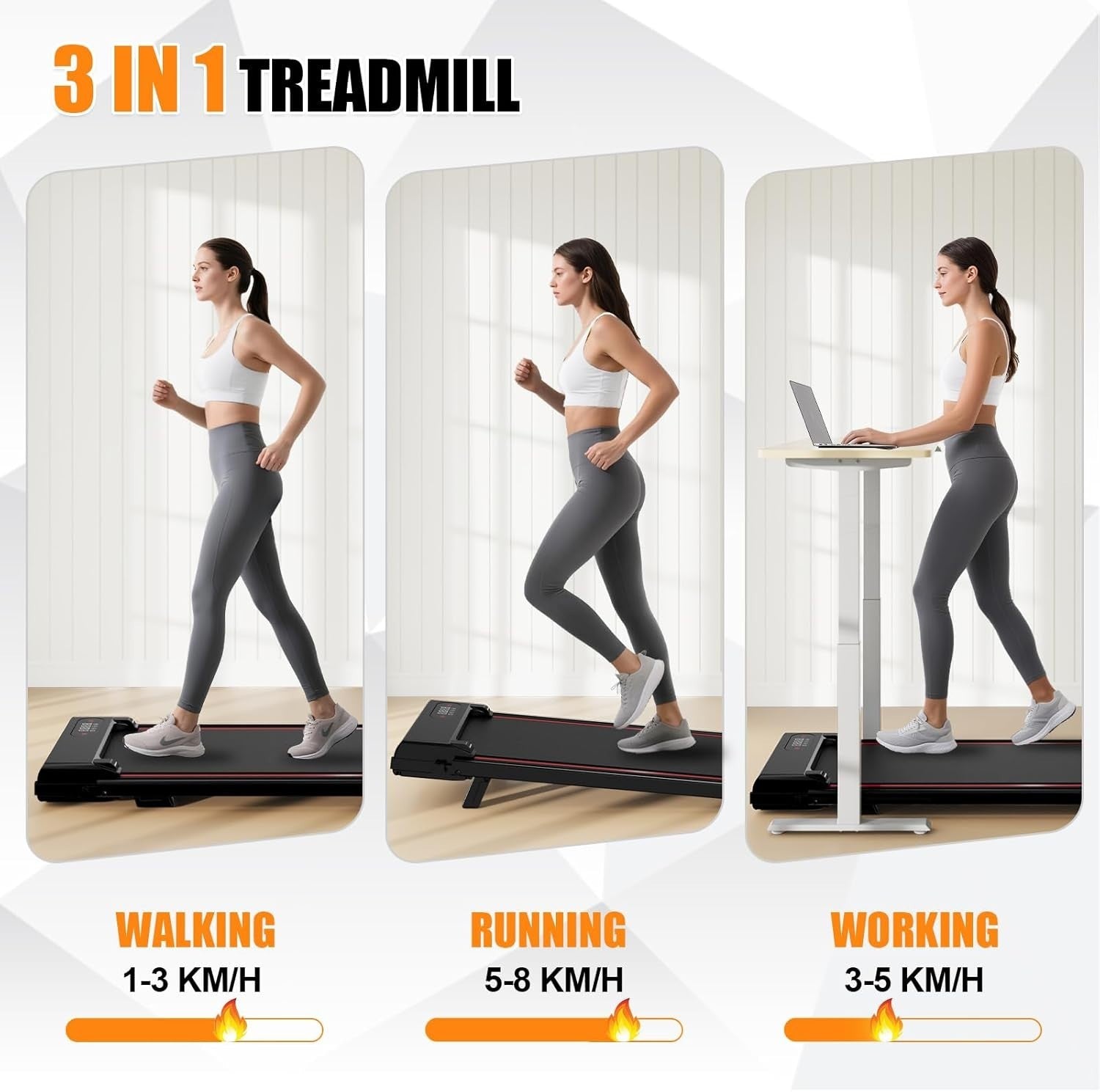 Foldable Under Desk Treadmill 2.5HP Incline Walking Pad Home Office Gym