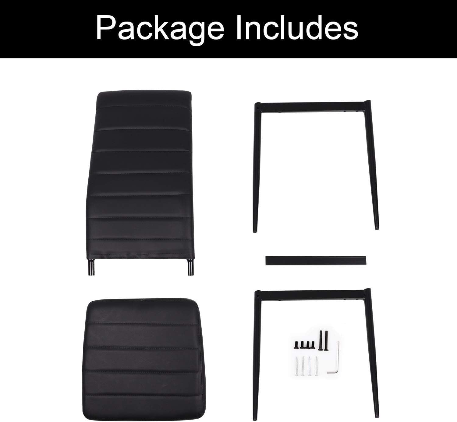 Modern 2-Seater Black Glass Dining Table with Faux Leather Chairs