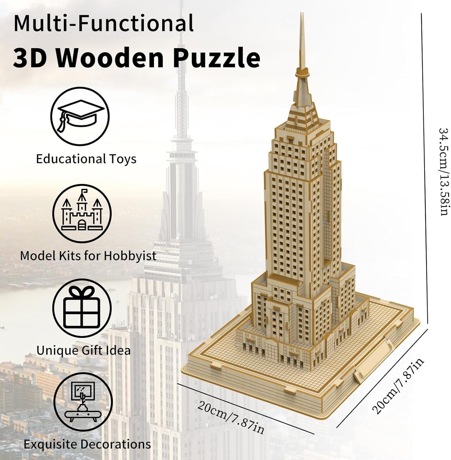 3D Wooden New York Mansion Puzzle Model Kit, DIY Craft & Home Decor