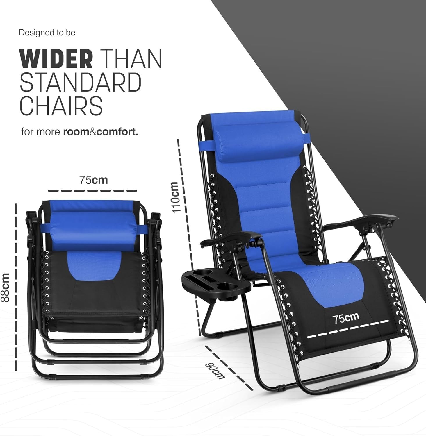 Zero Gravity Reclining Chairs Set of 2 – XXL Heavy Duty, Padded, Outdoor