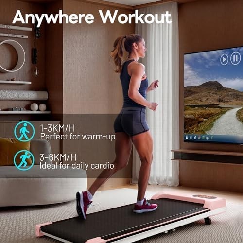 Foldable Under Desk Treadmill 2-in-1 LED Display Quiet Pink